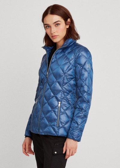 Chaquetas Ralph Lauren Mujer Azules - Quilted Mockneck - XDQWA7620